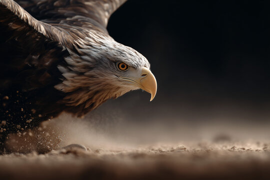 An eagle with piercing gaze amidst a gritty environment. The majestic bird commands attention