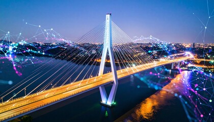 Obraz premium Night City Bridge: Illuminated Network Connectivity