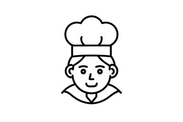 Line Art Chef on White Background, Professional Cooking Icon Symbol