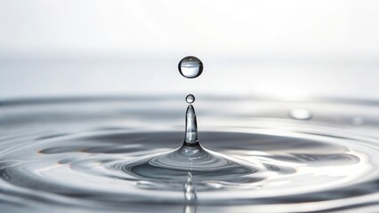 Perfectly captured water drop impacting rippling water surface