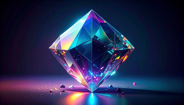 Neon Prism Gem: Futuristic, Vibrant, Dark Background - Powered by Adobe