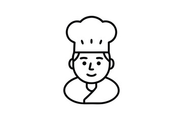 Line Art Chef Icon Wearing Toque Hat on White Background Food Industry Concept Minimalist