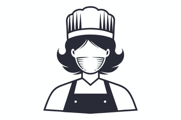 Woman Chef Icon with Mask and Toque, on White Background