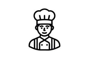 Line art of smiling chef wearing chef hat and uniform on white background