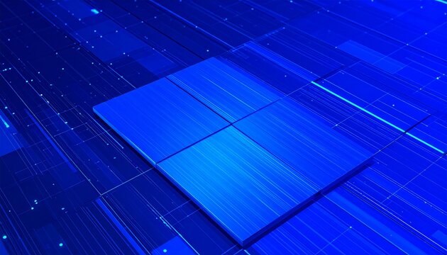 Abstract digital design with vibrant blue squares and lines