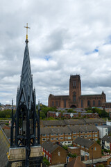 Fototapeta premium Liverpool Cathedral and St Vincent's Church Steeple in England