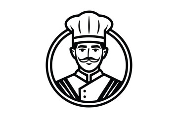 Minimalist Chef Portrait with Moustache in White Chef Hat Isolated Icon