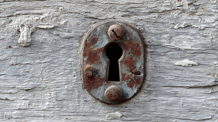 Rustic Keyhole on Weathered Grey Metal Surface