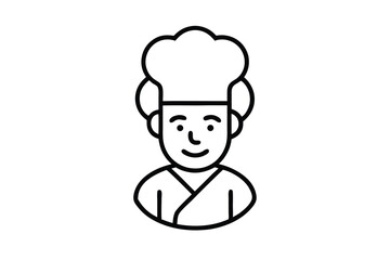 Line Art of Smiling Chef Figure with Cook Hat 