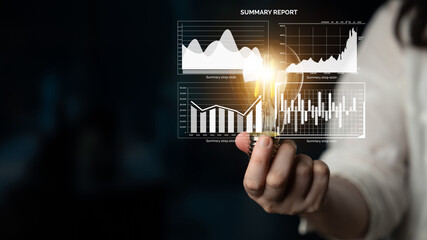A businessperson examines glowing data charts and graphs in a dark space, highlighting the importance of data visualization for informed decision-making and strategy development. Impute