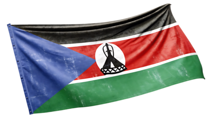 The national flag of lesotho isolated on transparent background is waving proudly