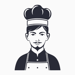Isolated Chef Icon Smiling with White Hat and Outfit on White Background