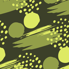 Seamless abstract pattern with vibrant blue brush strokes and dots