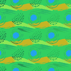 Seamless abstract pattern with vivid orange brush strokes and dots