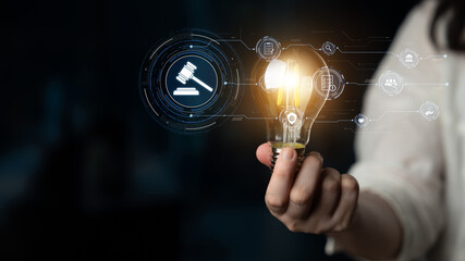 Futuristic digital law interface displaying justice scale, highlighting digital law, AI compliance, digital law systems, and digital law regulations for secure governance. Spline
