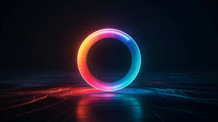 Dynamic glowing ring of light with vibrant colors in futuristic digital space background