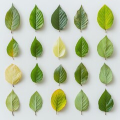 Fototapeta premium Green Leaf Color Transition. Minimalist Flatlay Photography of Seasonal Change in Nature.