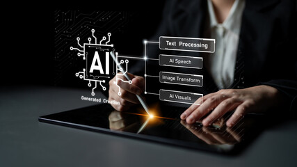 Naklejka premium AI assistant with LLM, big data, machine learning, and generative AI powers prompt engineering and supports agentic AI for advanced business applications. Latch