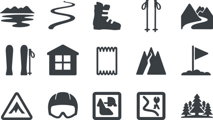 Modern Ski Resort Icon Set:  Winter Sports, Mountain Adventure Graphics