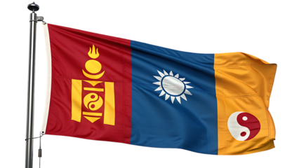 Flag of mongolia and taiwan waving in the wind isolated on transparent background