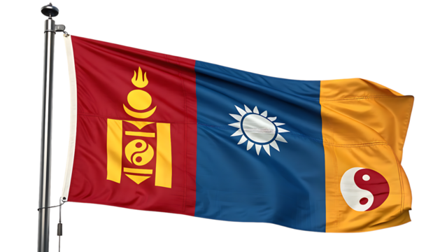 Flag of mongolia and taiwan waving in the wind isolated on transparent background