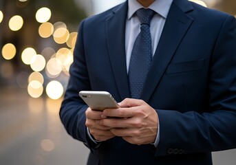 Businessman using a mobile phone for communication and business operations outdoors