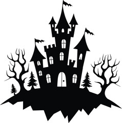 Haunted Halloween house Silhouette Vector Illustration