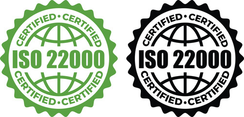 Obraz premium ISO 22000 Certification Stamp – Vector Seal and badge for Food Safety Standards