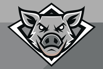 Razorback Mascot Logo Design Gray Black and White Aggressive Look with White Background