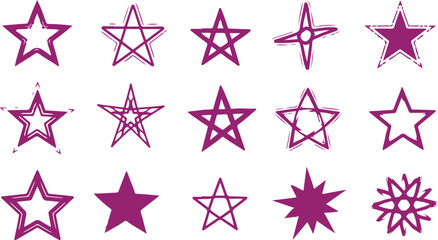 Obraz premium Collection of hand drawn star shapes in various styles and colors