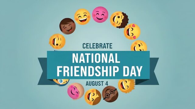 Colorful emoji animation celebrating national friendship day with laughter and smiles