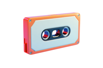 A Retro-Styled Orange and White Compact Cassette Tape  Isolated on transparent background, cutout	