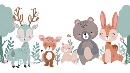 Charming Woodland Forest Animals with Space for Text