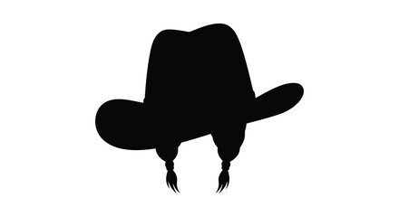 Black Cowboy Hat with Braided Straps Isolated on White Background silhouette