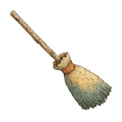 Stylized Handmade Traditional Broom on Transparent Background with Artistic Design for Rustic and Eco-Friendly Home Decor.
