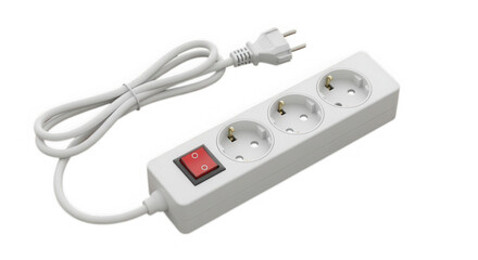 White electric extension cord with switch isolated on transparent background