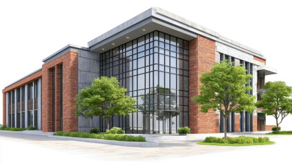 Modern university, college, or school building with classic architecture, isolated on transparent background, ideal for academic and educational projects