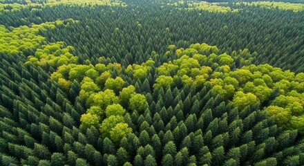 Fototapeta premium Aerial View of Lush Green Forest Landscape with Vibrant Evergreen Trees and Healthy Young Growth in a Natural Setting