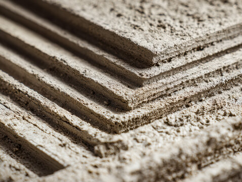 Close-up of stacked concrete slabs with a rough texture