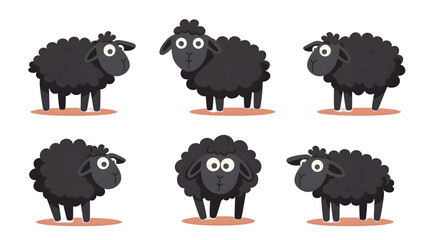 Playful Black Sheep Illustration Set for Cheerful Designs