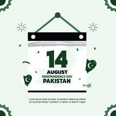 pakistan Independence Day design, flag stack and August 14th independence calendar	
