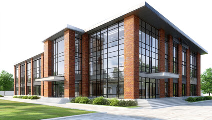 A modern university, college, or school building featuring classic architecture, isolated on a transparent background, perfect for academic and educational use. 