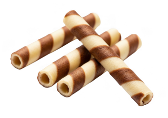 Chocolate and vanilla wafer rolls isolated on transparent background