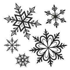 Collection of Illustrated Black and White Snowflakes for Winter Holidays and Christmas Celebrations a Set of Hand Drawn Vector Designs