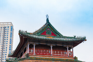 Roof of a historic building at the Ancient Cultural Street of Tianjin, China