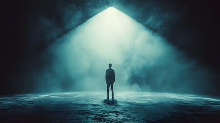 Business leader standing at a crossroads making a critical decision