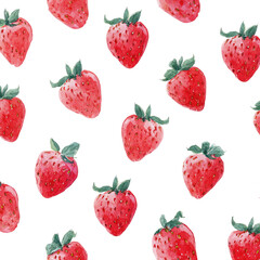 Strawberry pattern, vibrant red berries with green leaves