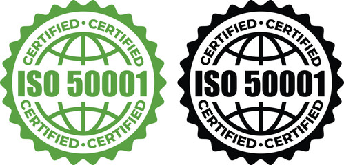 ISO 50001 Certified Stamp – Energy Management System Label and badge Vector Design