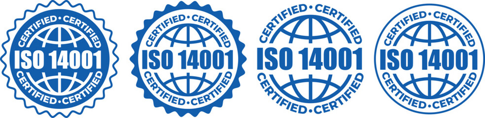 ISO 14001 Certified Stamp – Environmental Management System Label and badge Vector Design