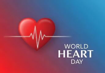 World heart day celebration: red heart with cardiogram design for health awareness posters and social media